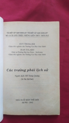 CÁC TRƯỜNG PHÁI LỊCH SỬ